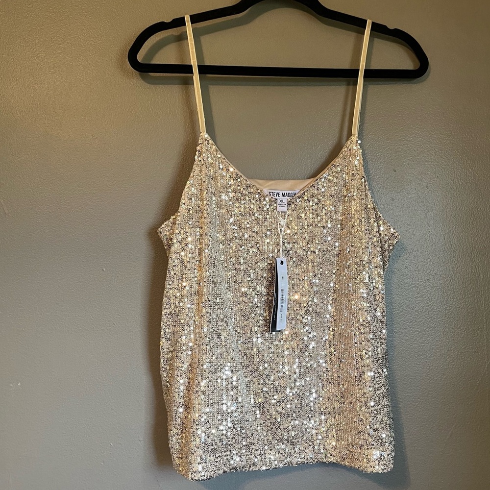 Steve Madden Silver Sequin Tank Top